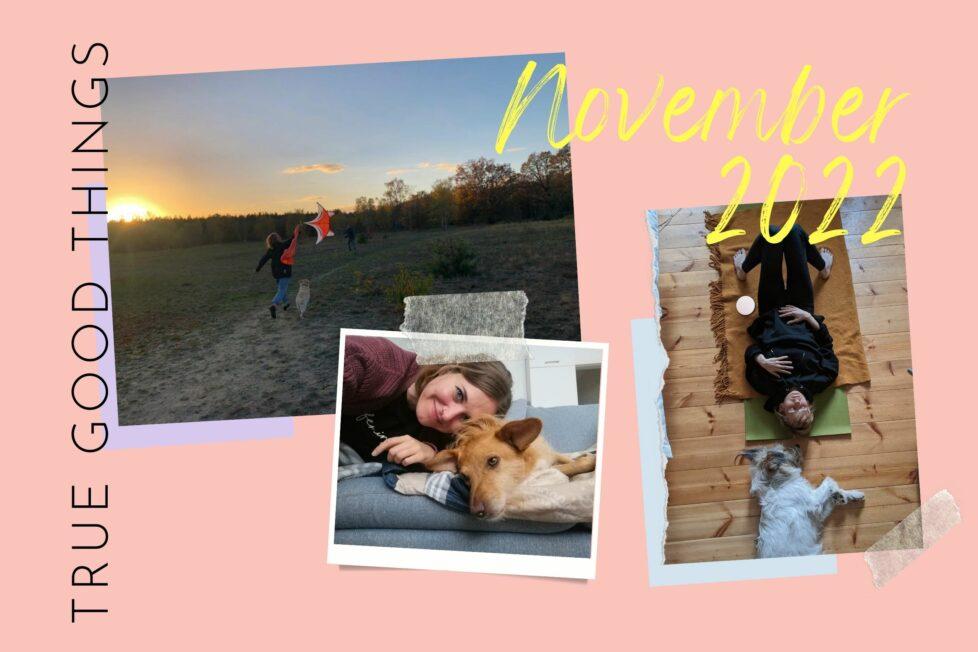 Das Bild zeigt eine Collage von Fotos aus den True Good Things im November 2022 von Fine, Anne und Anya.